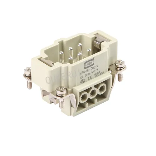 6-pins 16A 500V heavy-duty connector mannelijk inzetstuk